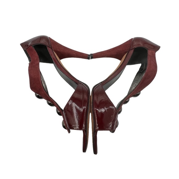 Kenneth Cole Patent Red Suede Jeweled Open Toe Heeled Sandals Size 8 Women’s - Picture 6 of 8